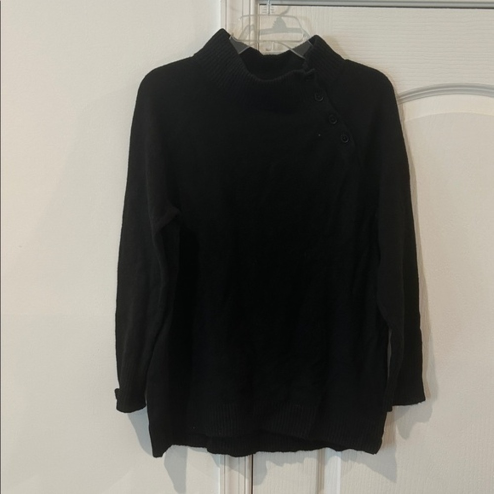 Talbots Black Asymmetrical Button Women's Hoodie